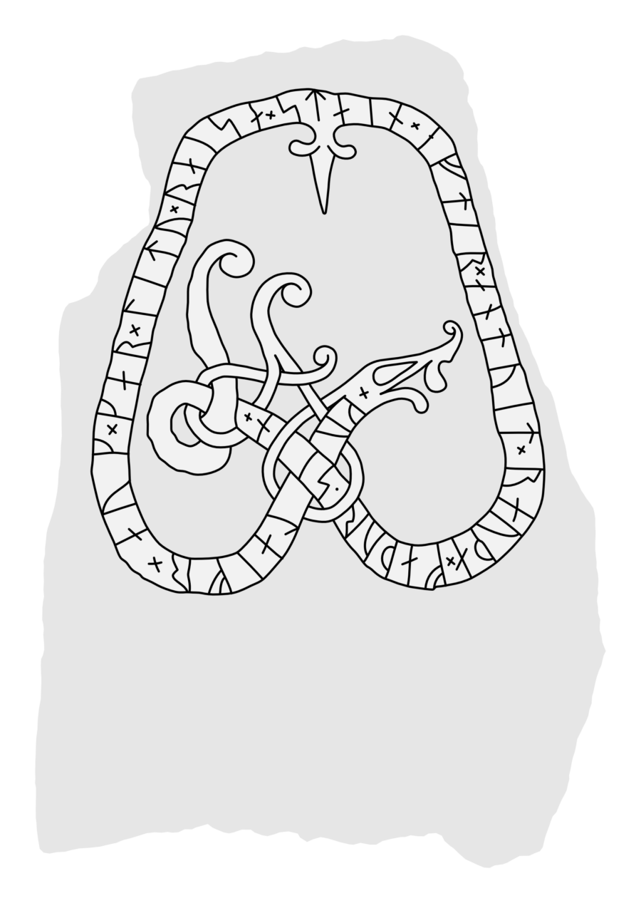 Rune stone, Sweden. With traditional gärdesgård fence in the